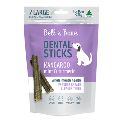 Bell and Bone Dental Sticks Kangaroo and Turmeric large Dog Treat 7 pack