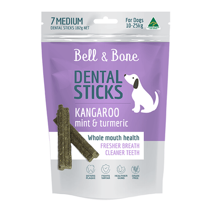 Bell and Bone Dental Sticks Kangaroo and Turmeric medium Dog Treat 7 pack