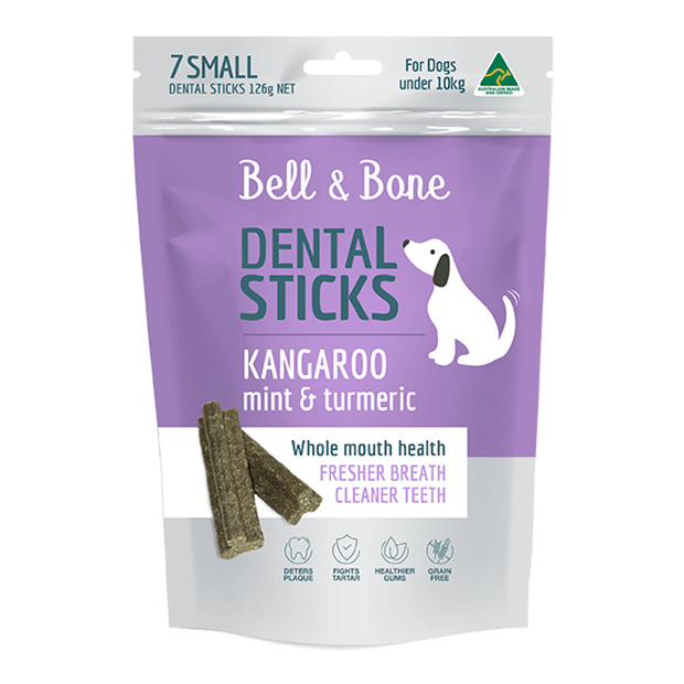 Bell and Bone Dental Sticks Kangaroo and Turmeric small Dog Treat 7 pack