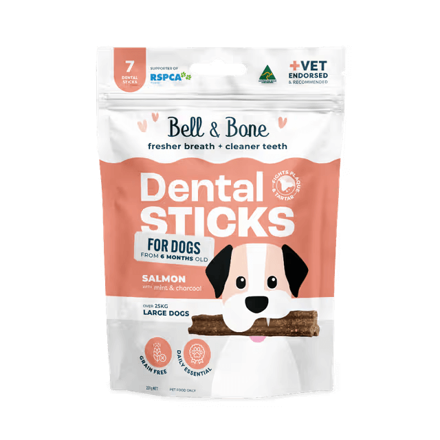Bell & Bone Dental Stick Salmon, Mint, and Charcoal Dog Treat for large dogs over 25kg
