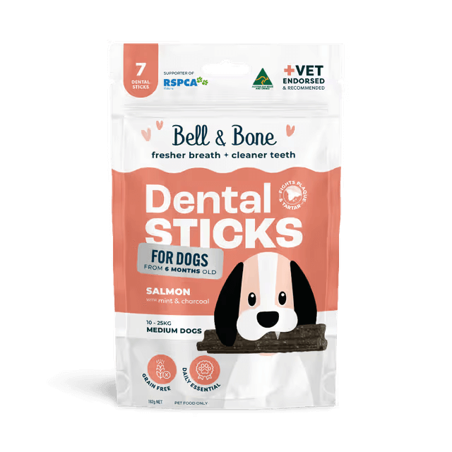 Bell & Bone Dental Stick Salmon, Mint, and Charcoal Dog Treat for medium dog between 10-25kg