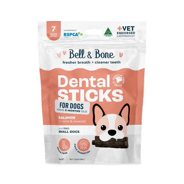 Bell & Bone Dental Stick Salmon, Mint, and Charcoal Dog Treat 7 packs for small dog under 10kg