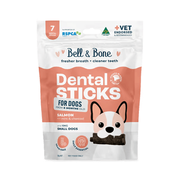 Bell & Bone Dental Stick Salmon, Mint, and Charcoal Dog Treat 7 packs for small dog under 10kg