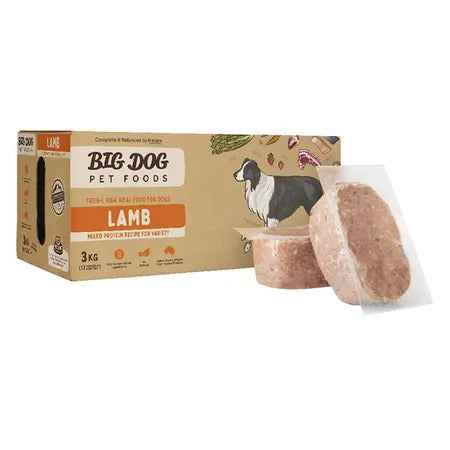 big dog lamb raw dog food 3kg meat patty display