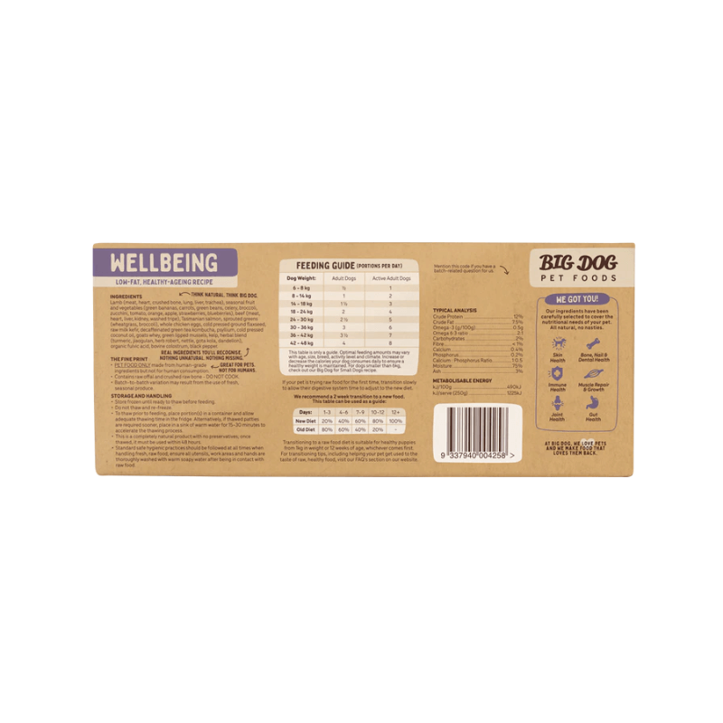big dog pet food wellbeing raw dog food 3kg back