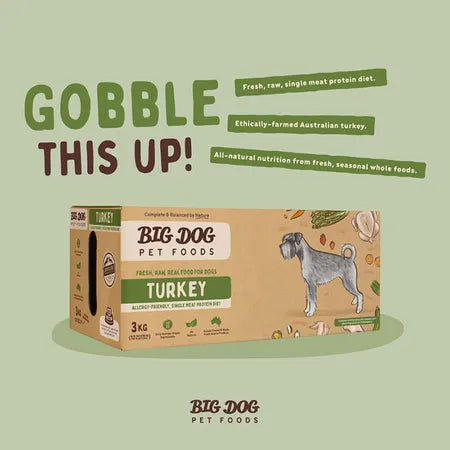 big dog single protein turkey raw dog food 3kg features