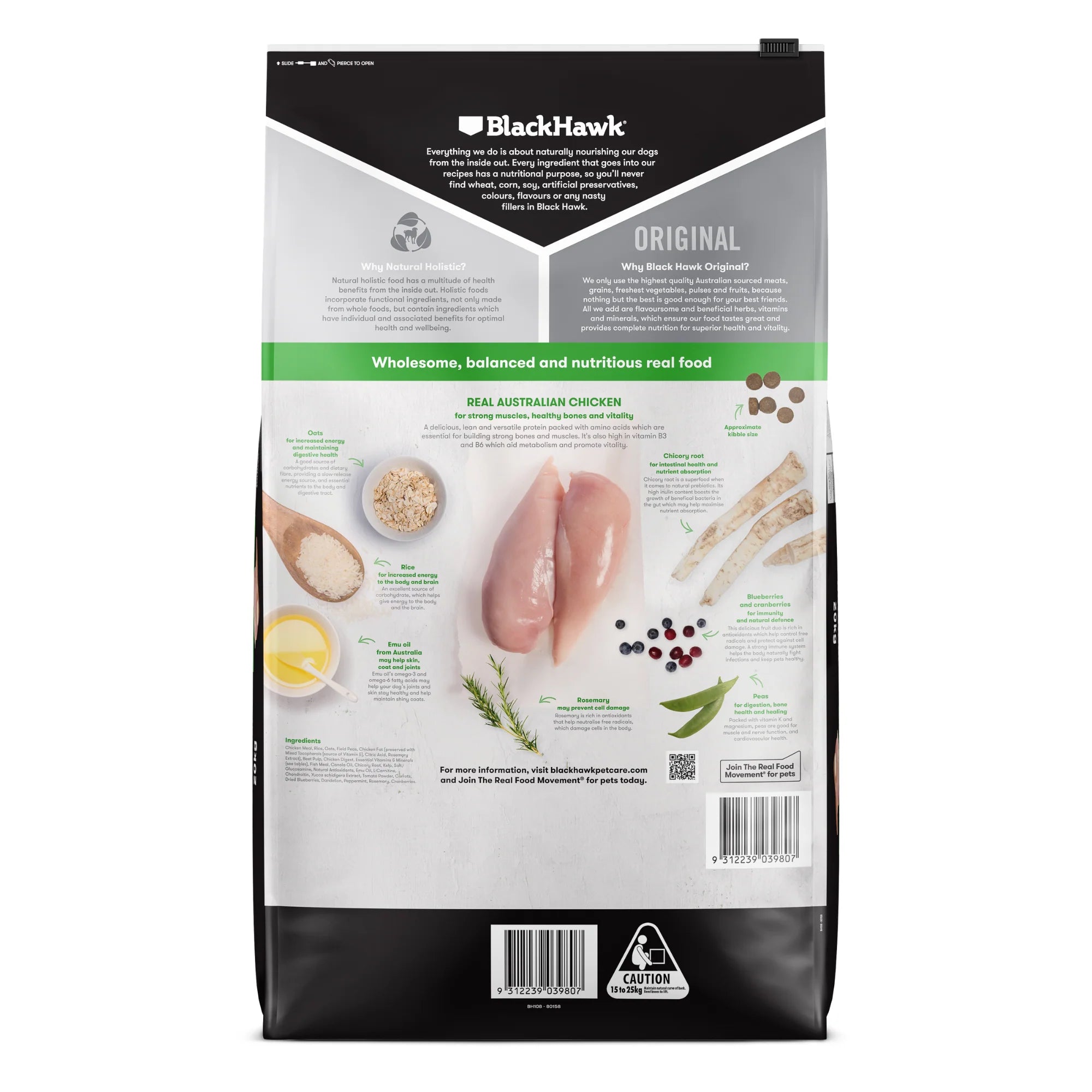 BLACK HAWK Original Large Breed Dry Dog Food Chicken & Rice 20KG back