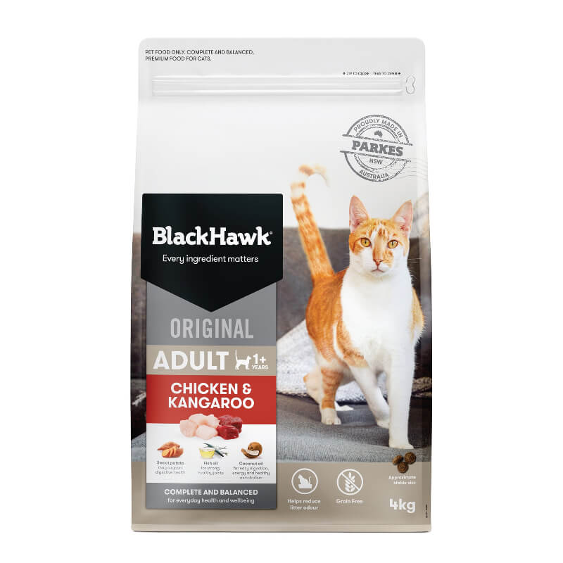 black hawk grain free chicken and kanagaroo dry cat food 4kg