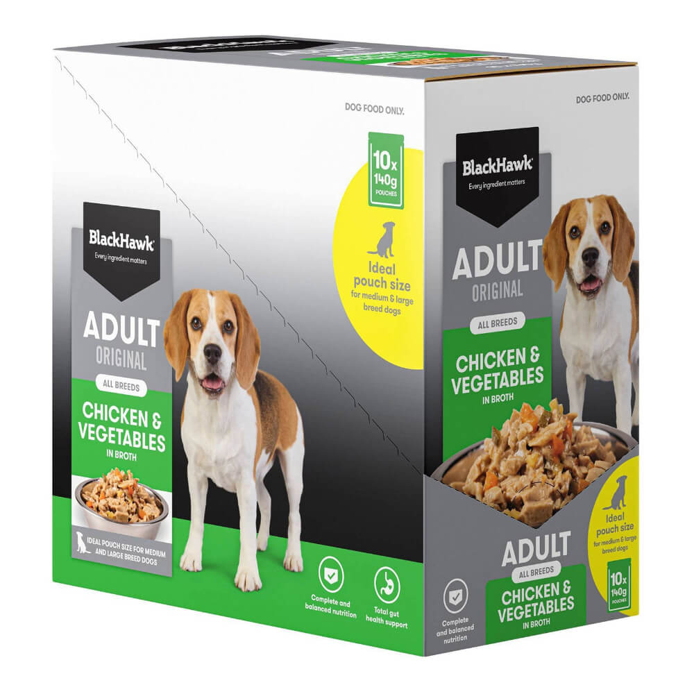 Black Hawk Adult Chicken and Vegetables wet dog food multipack 140g pouches box for all breed dogs