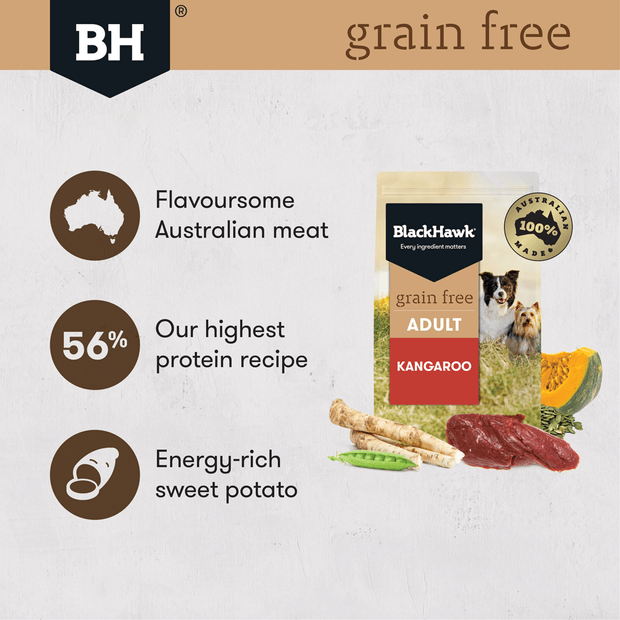BLACK HAWK Grain-Free Dry Dog Food Adult Kangaroo 15KG features