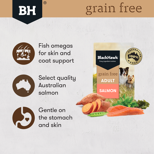 BLACK HAWK Grain Free Dry Dog Food Salmon 15KG features