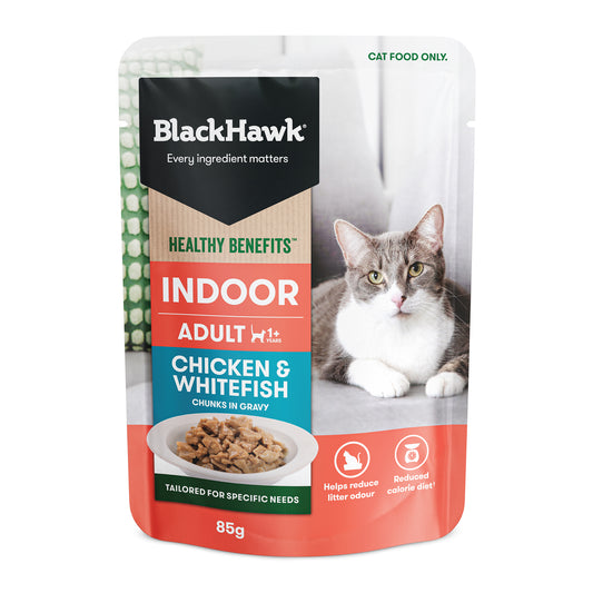 Black Hawk Healthy Benefits Chicken Whitefish Gravy Wet Indoor Adult Cat Food 85G