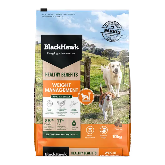 Black Hawk Healthy Benefits Weight Management adult dog food 10kg bag