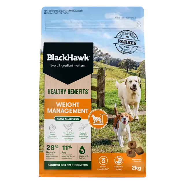 Black Hawk Healthy Benefits Weight Management adult dog food 2kg bag
