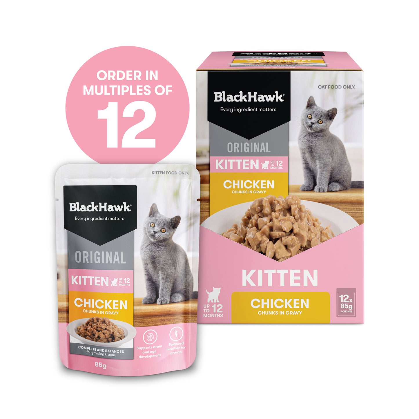 Black Hawk Chicken Kitten Gravy Wet Cat Food 85G