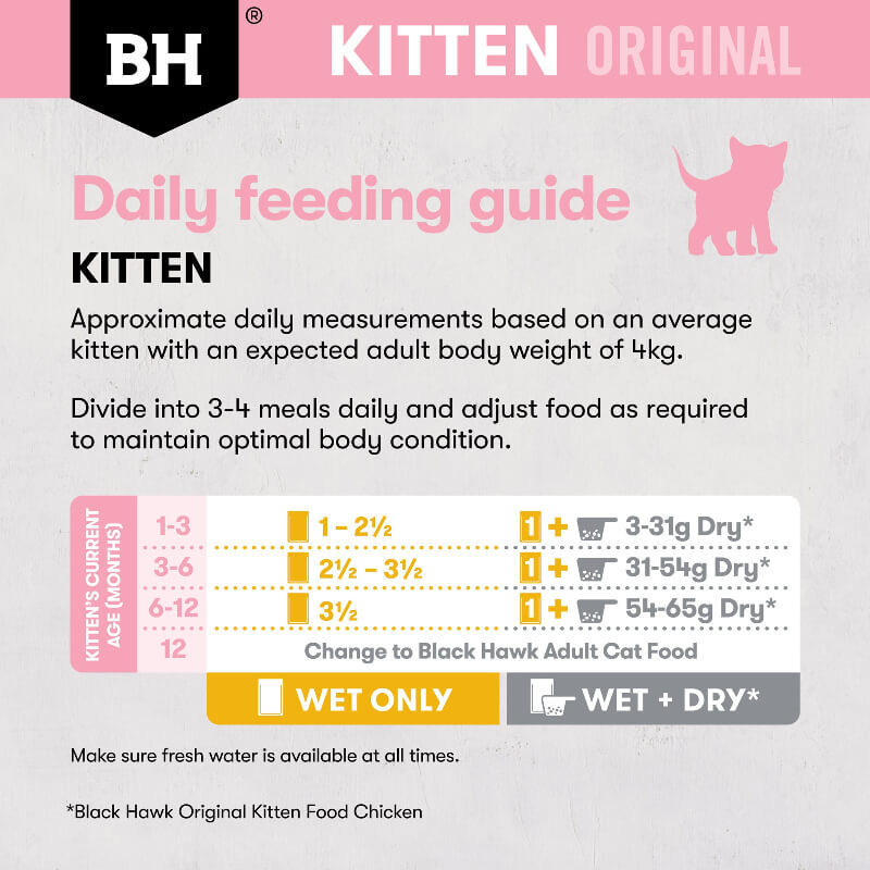Black Hawk Chicken Kitten Gravy Wet Cat Food feeding guide