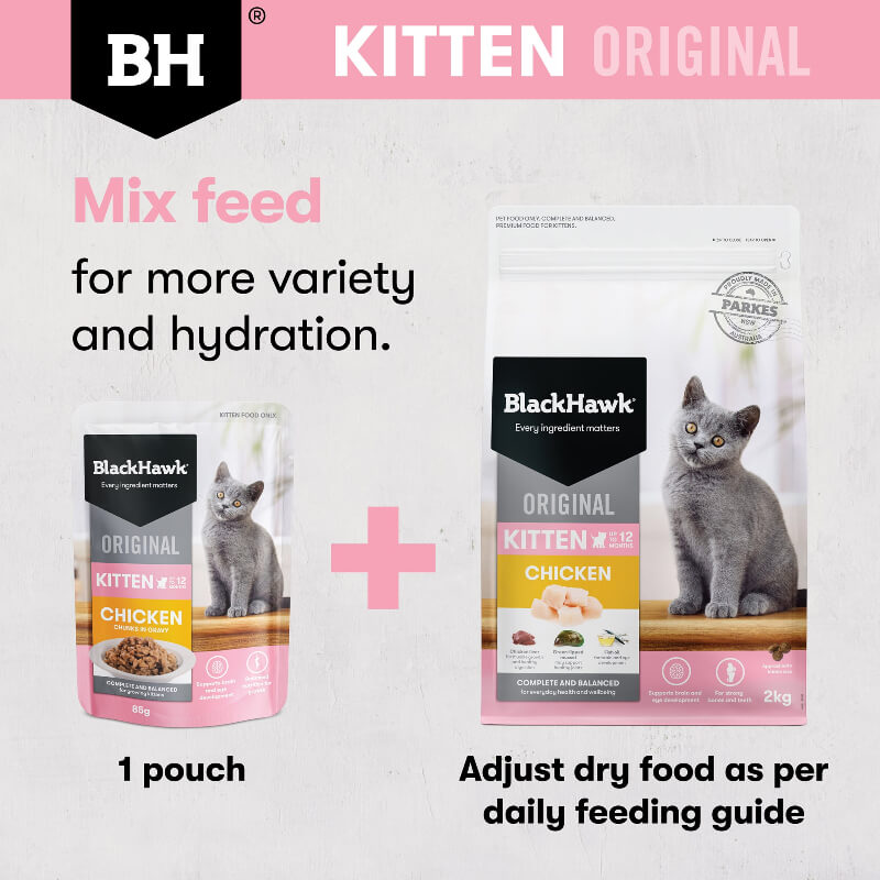 Black Hawk Chicken Kitten Gravy Wet Cat Food mix feed for more variety and hydration