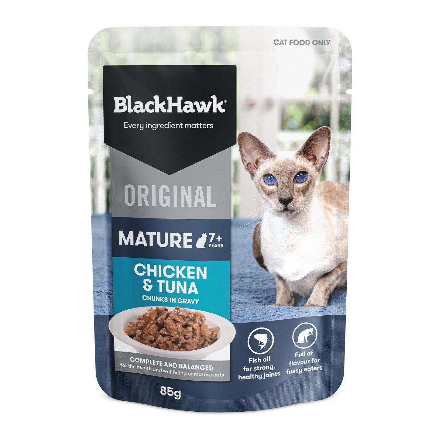 Black Hawk Chicken Tuan Gravy Mature 7+ Wet Cat Food 85G