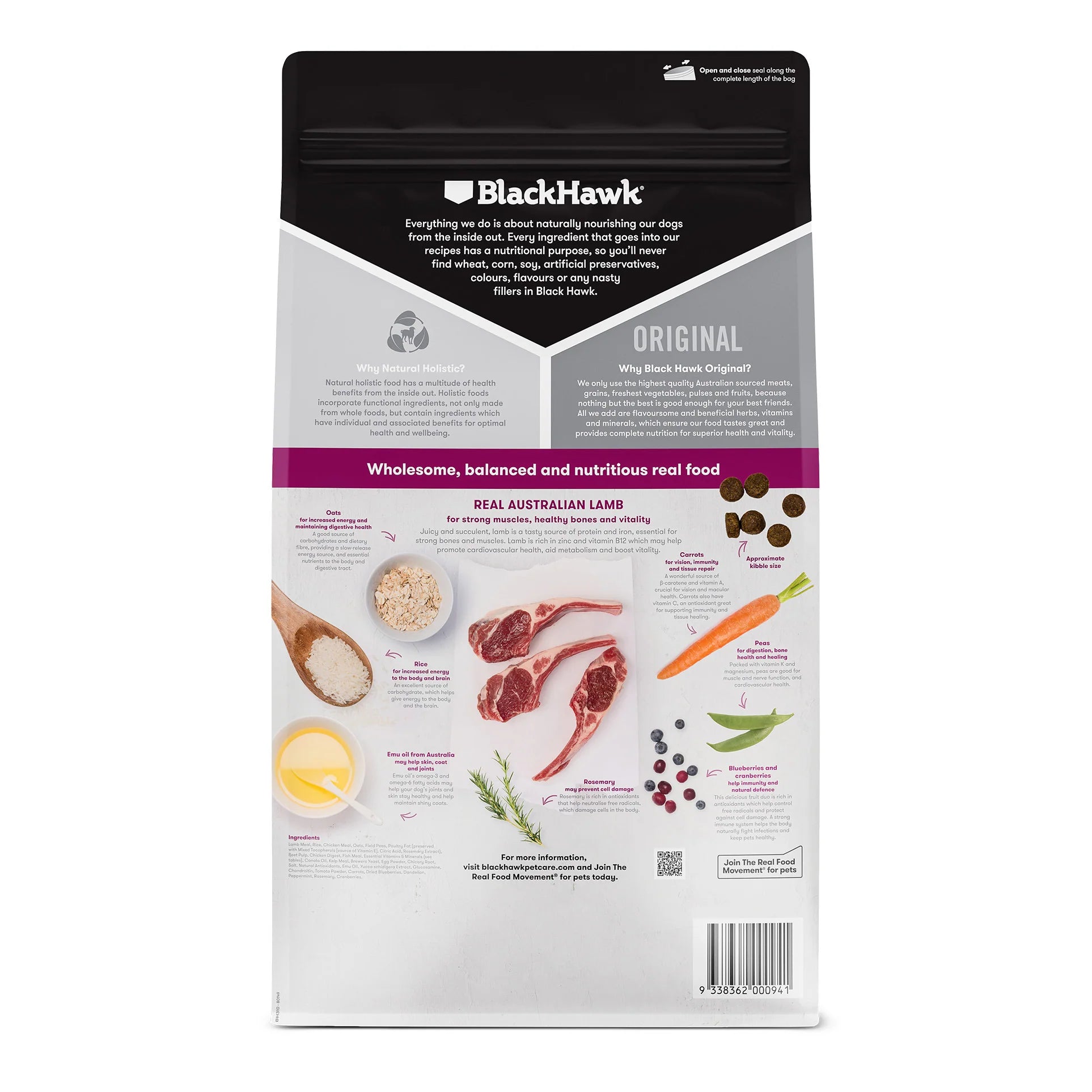 Black Hawk Original Dry Dog Food Adult Lamb & Rice 20KG back