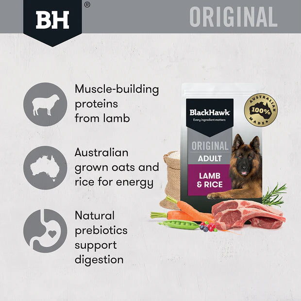 Black Hawk Original Dry Dog Food Adult Lamb & Rice 20KG features