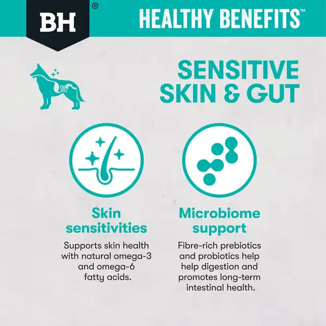 Black Hawk Sensitive Skin and Gut dog food benefits for skin sensitivities and microbiome support