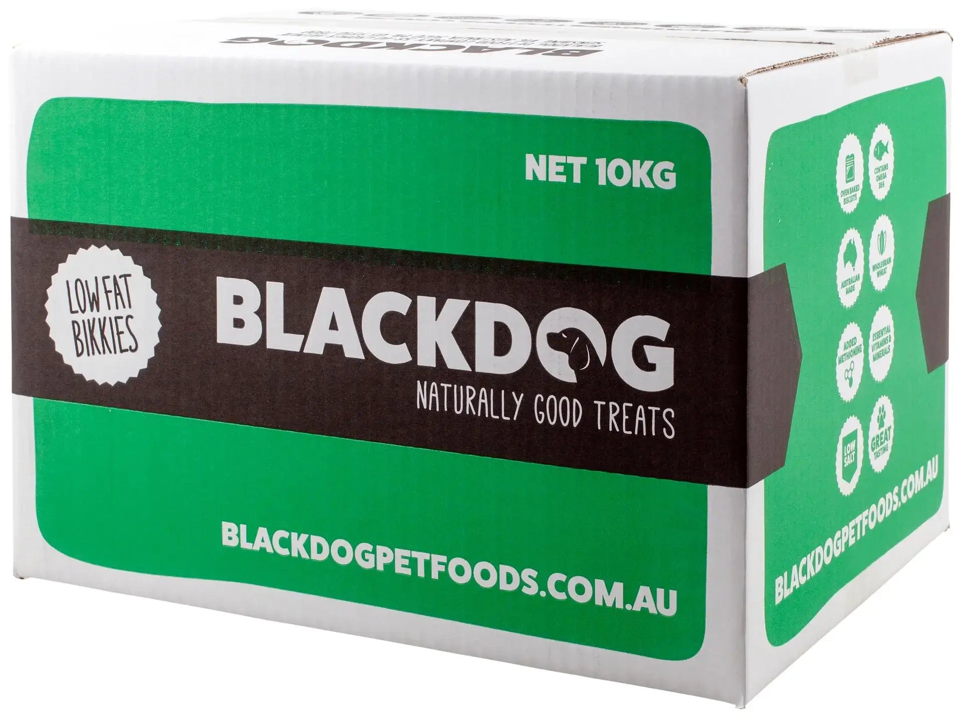 Packaging of BLACKDOG Premium Bigga Biscuit 5KG showing the product name and a transparent window displaying the dog biscuits inside.