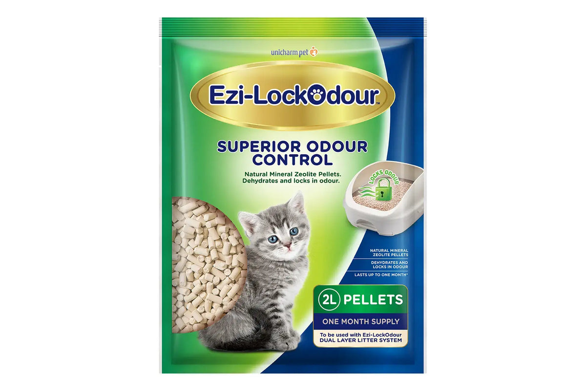 Front view of 2L Ezi-LockOdour Superior Odour Control natural zeolite mineral pellets refill pouch