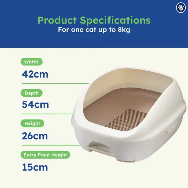 Dimensional diagram of Ezi-LockOdour open litter box measuring 42cm width, 54cm depth, and 26cm height