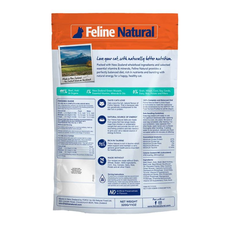 Feline Natural Freeze Dried  Beef And Hoki Cat Food 320G back