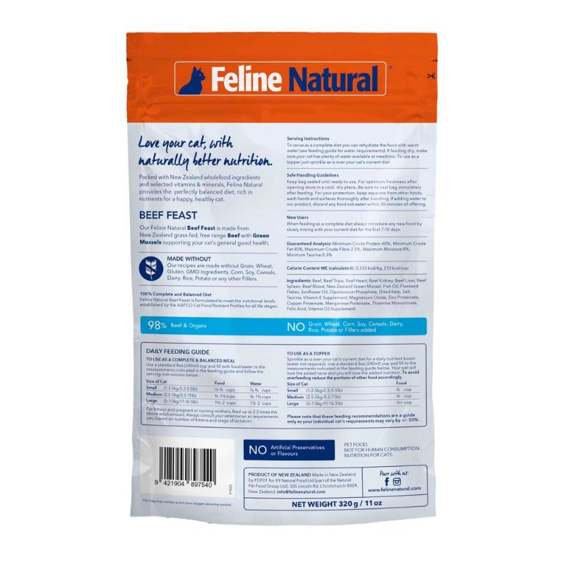 FELINE NATURAL Freeze Dried Beef  Cat Food 320G