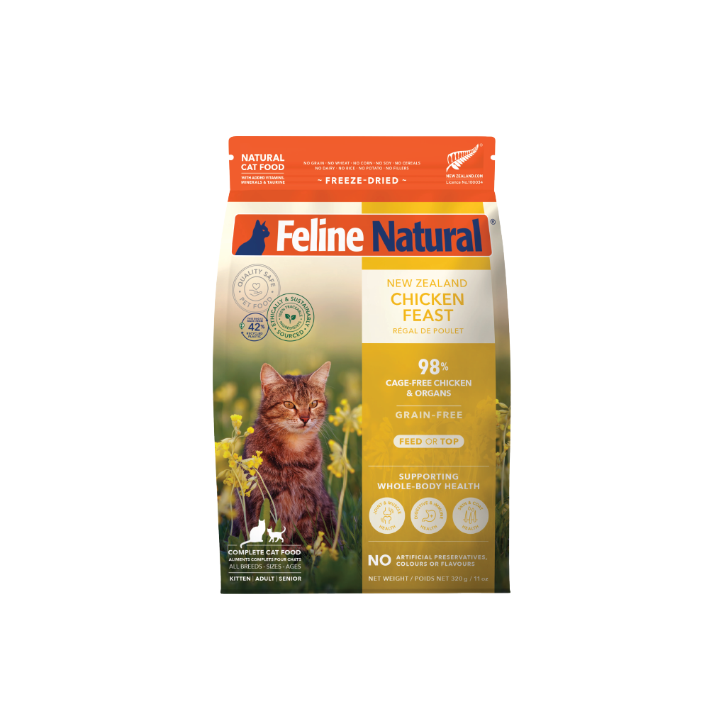 feline natural freeze dried chicken feast dry cat food 320g