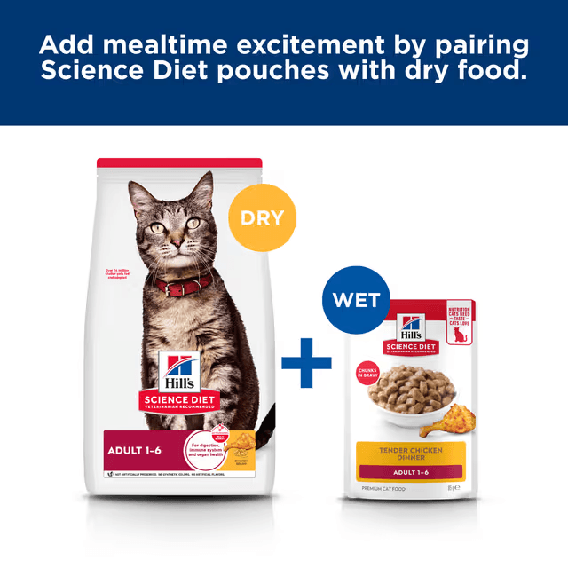 Hill's Science Diet Adult wet and dry cat food mixed feeding options