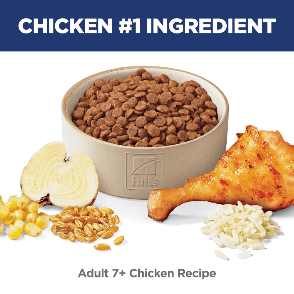 Hill’s Science Diet Adult 7+ Chicken Recipe dry cat food showing chicken as the number one ingredient

