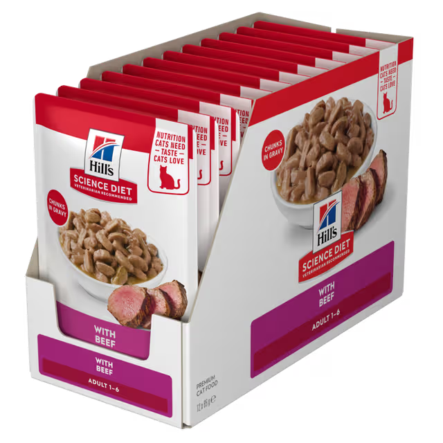 Hill's Science Diet Adult Beef Wet Cat Food Pouches 85gx12