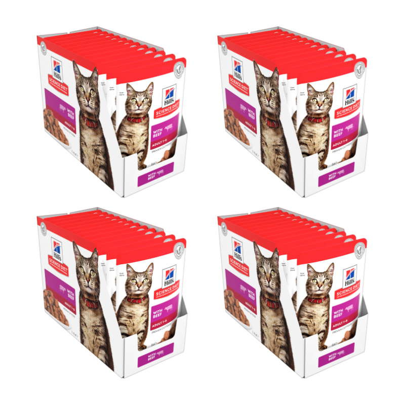 Hill's Science Diet Adult Beef Wet Cat Food Pouches 85g x 48