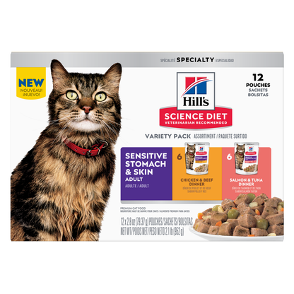 HILLS SCIENCE DIET Adult Sensitive Skin And Stomach Variety Pack Cat Food Pouches 12PK