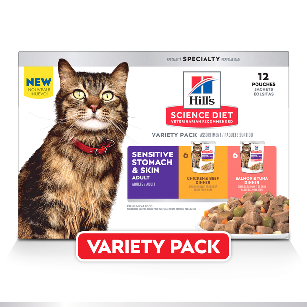 HILLS SCIENCE DIET Adult Sensitive Skin And Stomach Variety Pack Cat Food Pouches 12PK