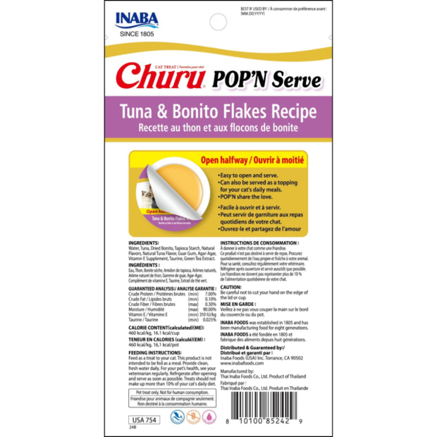 inaba churu pop n serve tuna and bonito flakes recipe cat treat 70g back