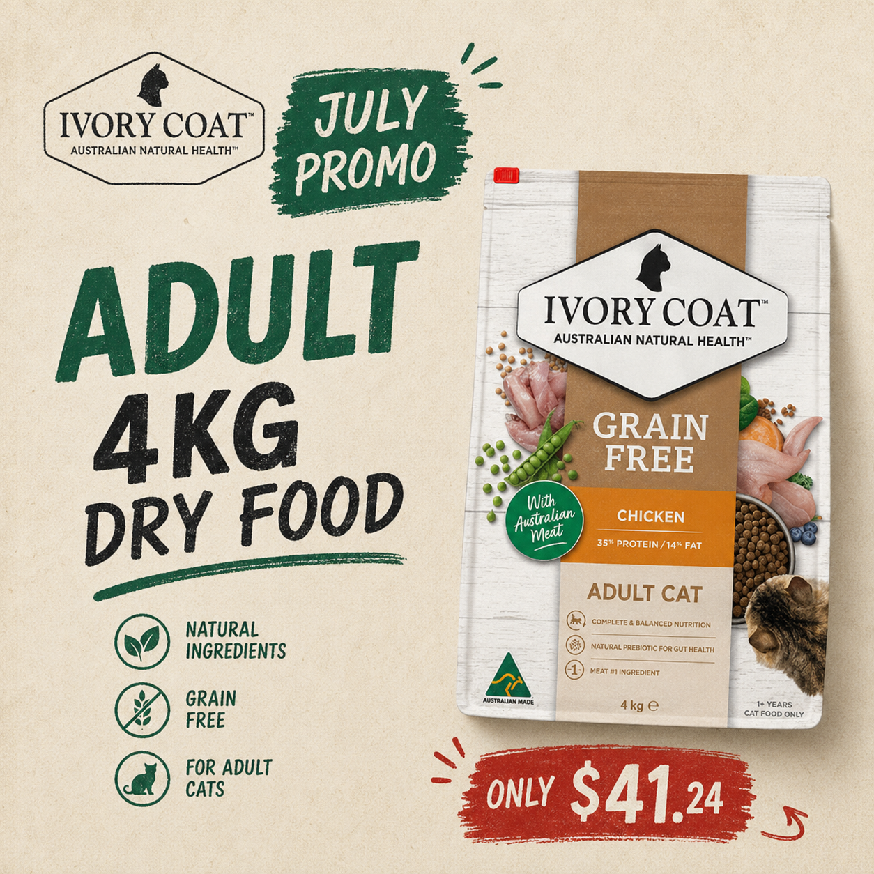 ivory coat grain free chicken dry cat food 4kg