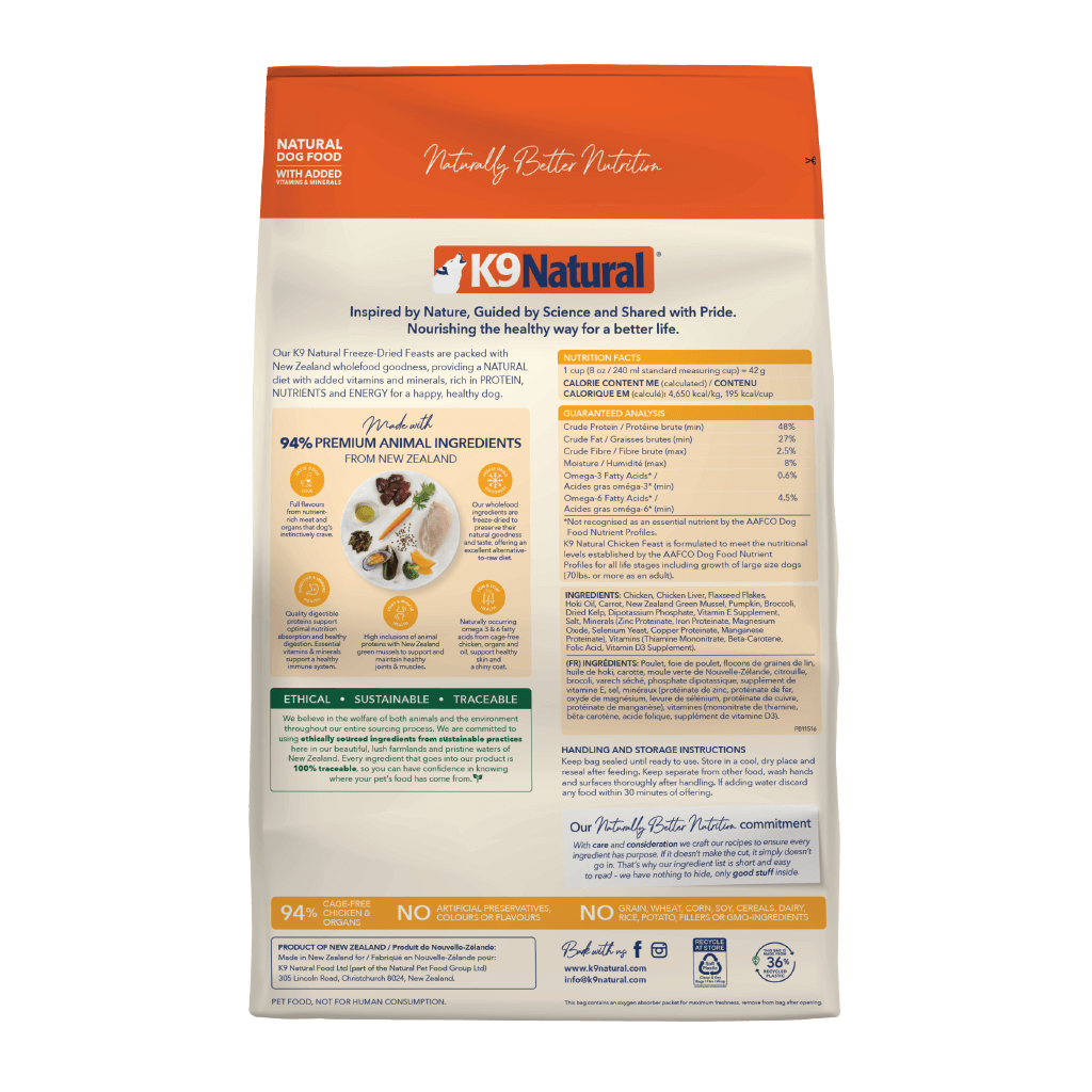 K9 Natural Chicken Freeze Dried Dog Food 3.6KG back