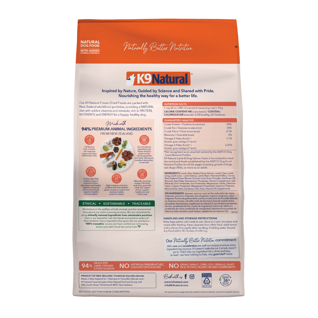 K9 Natural Lamb And King Salmon Freeze Dried Dog Food 3.6KG back