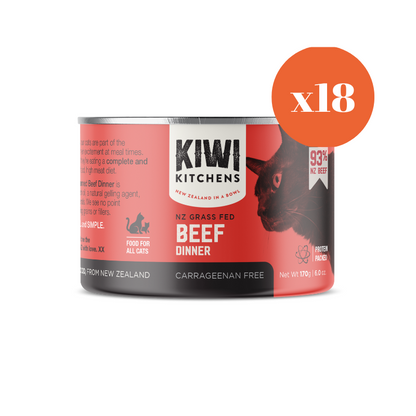 KIWI KITCHENS Grain Free Beef Adult Wet Cat Food 170gx18 slab