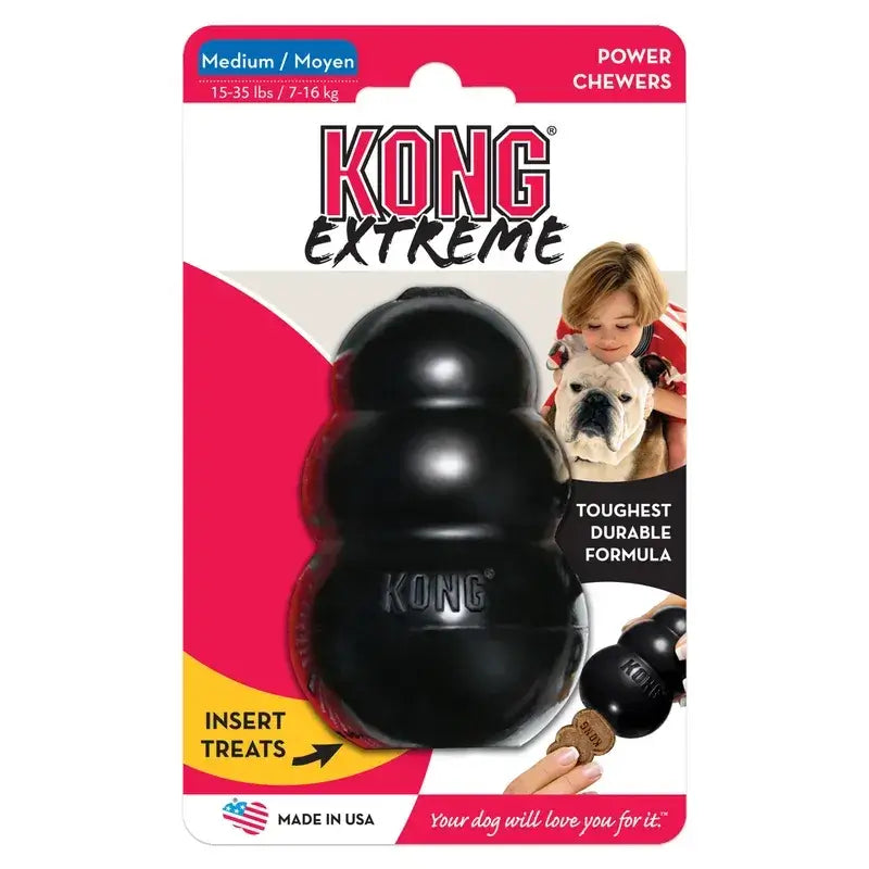 KONG Extreme Black Rubber Dog Toy Medium size for power chewers weighing 7–16kg