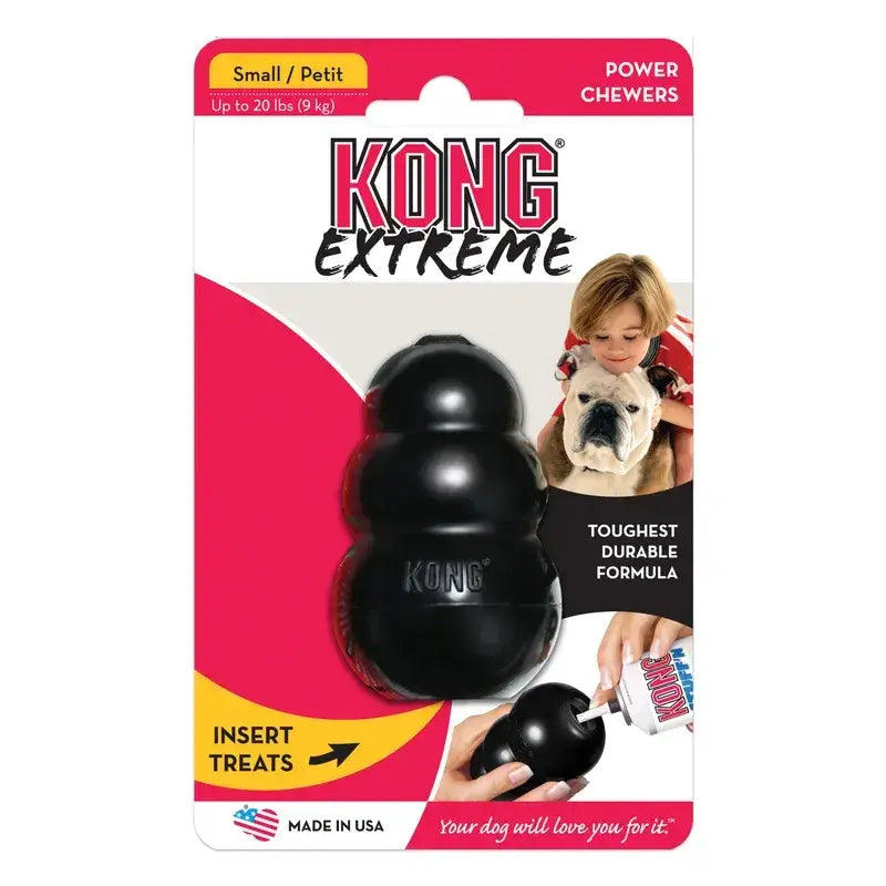 KONG Extreme Black Rubber Dog Toy Small size for power chewers up to 9kg in retail packaging