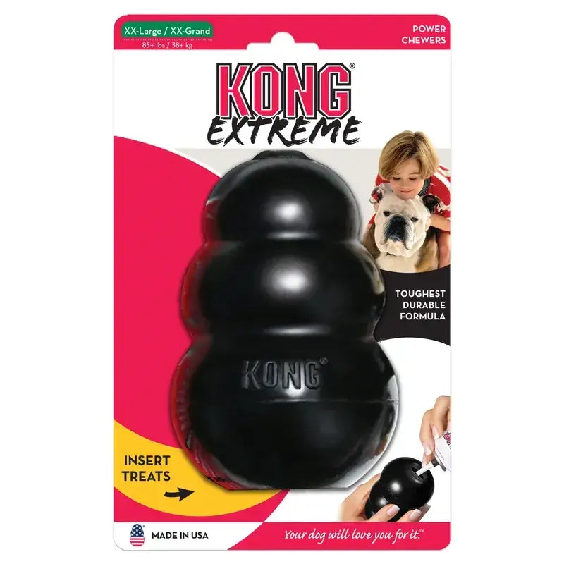 KONG Extreme Black Rubber Dog Toy XX-Large size designed for powerful chewers weighing over 38kg