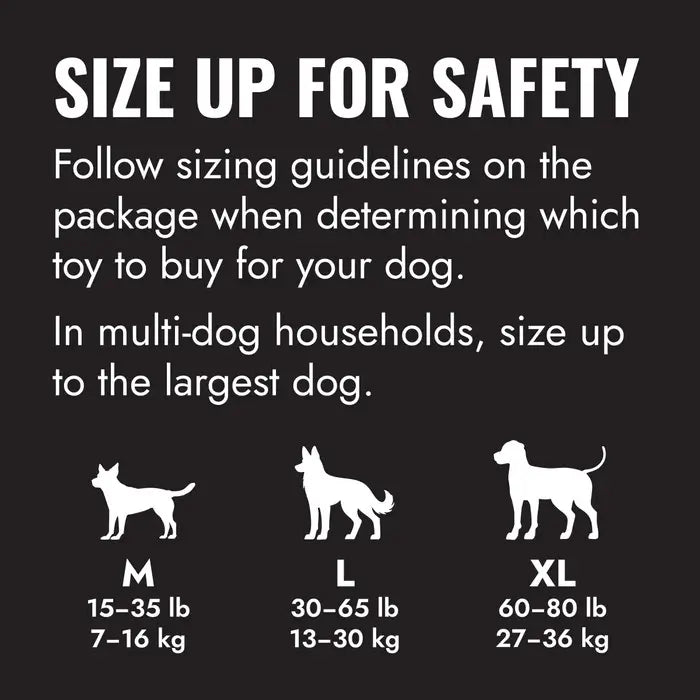 KONG Extreme Goodie Bone size guide showing Medium for 7–16kg, Large for 13–30kg and XL for 27–36kg dogs