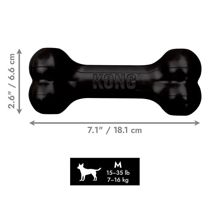 KONG Extreme Goodie Bone Medium black rubber dog toy measuring 18.1cm long and 6.6cm high for dogs weighing 7–16kg