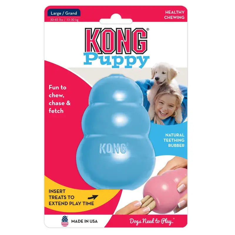 KONG Puppy Natural Rubber Dog Toy Large size in blue retail packaging for puppies weighing 13–30kg