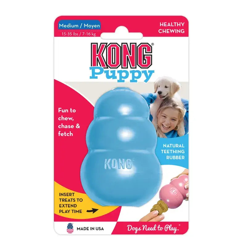 KONG Puppy Natural Rubber Dog Toy Medium size in blue retail packaging for puppies weighing 7–16kg