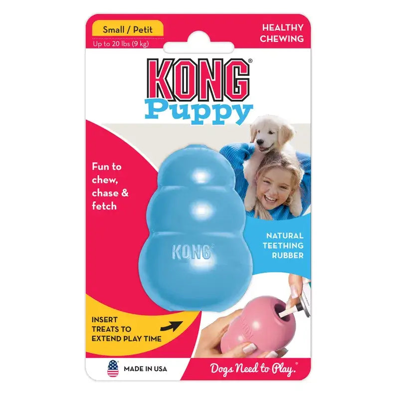 KONG Puppy Natural Rubber Dog Toy Small size in blue retail packaging for puppies weighing up to 9kg